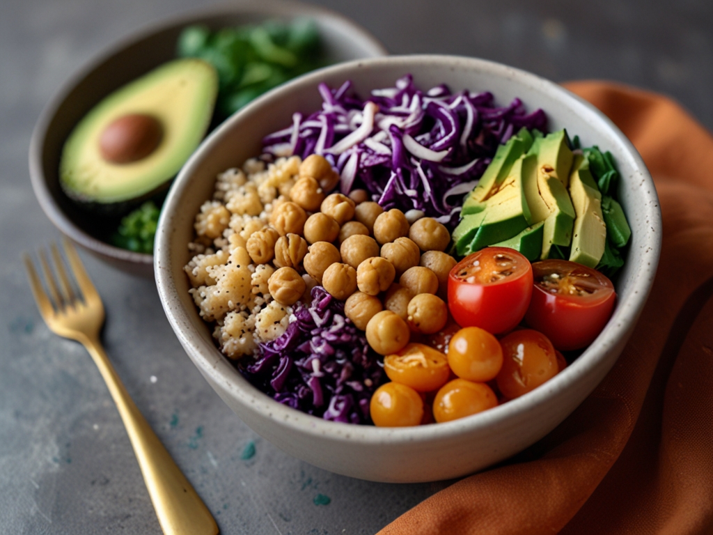 Farverig vegansk Buddha bowl med quinoa